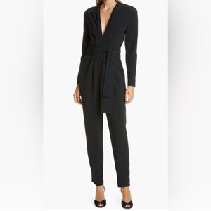 Nordstrom Halogen Black Belted Long Sleeve Tie Waist Jumpsuit XS 0 2 Structured